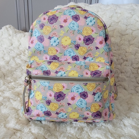 Handbags - Floral Backpack with Front Zipper Pocket